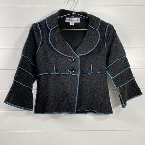 Beebop & Wally Jacket Womens Small Knit Blazer‎ Blue Contrast Stitch Made USA
